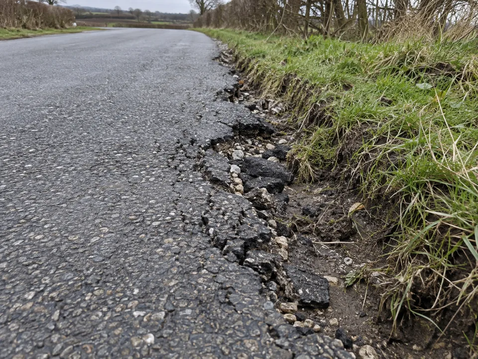 Illustrative example of unsupported asphalt edge failure