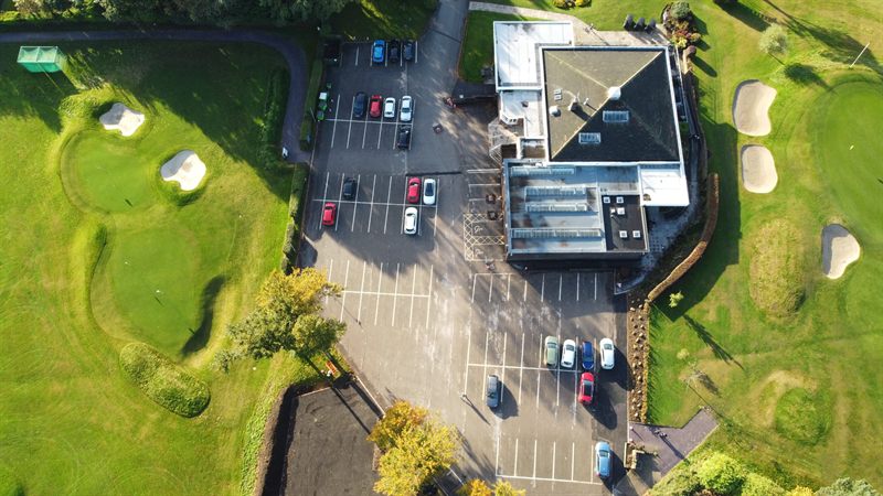 Drone view of the resurfaced car park at Sand Moor Golf Club in Leeds