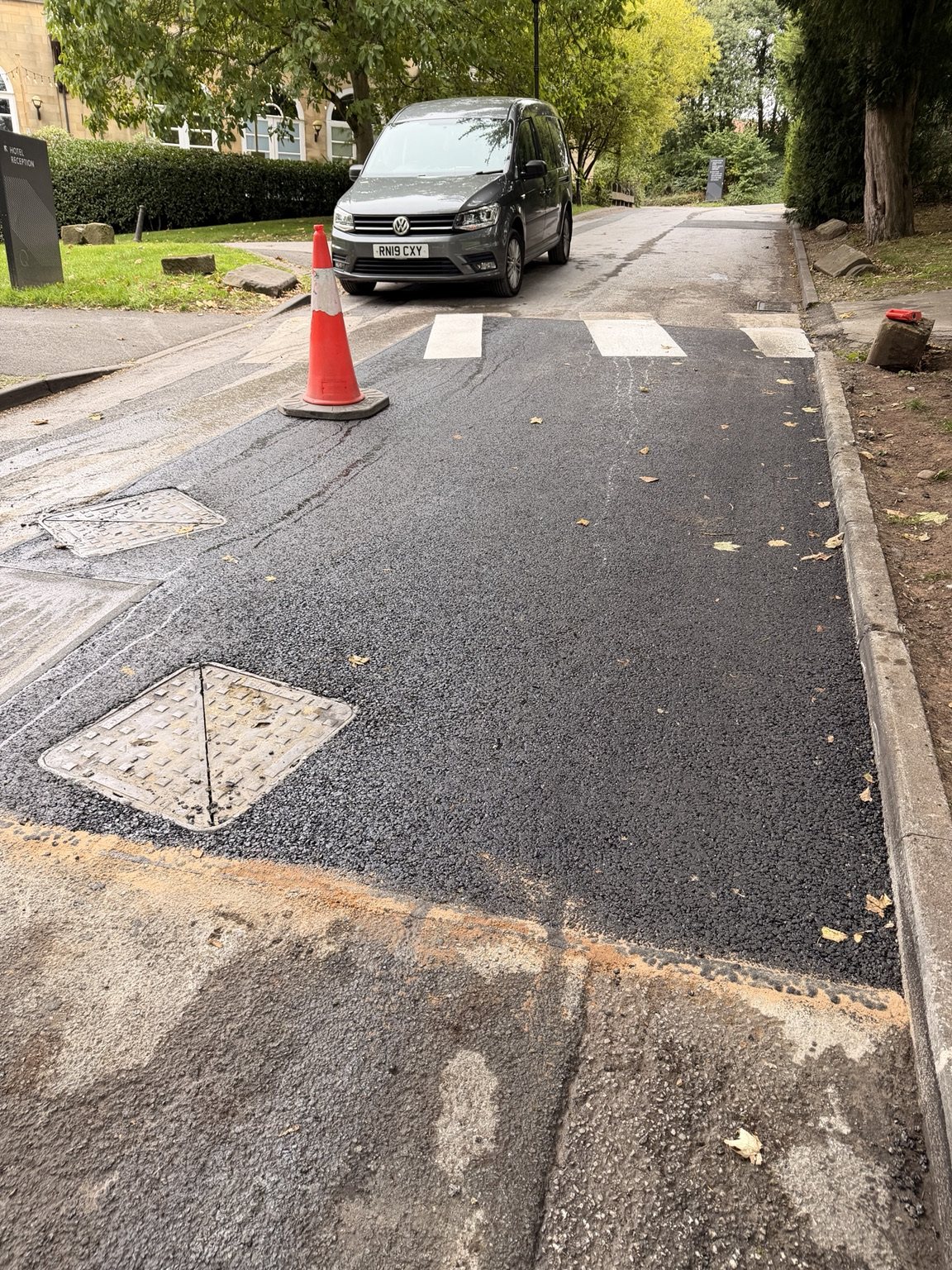 Completed hot-lay asphalt repair at Oulton Hall in Leeds
